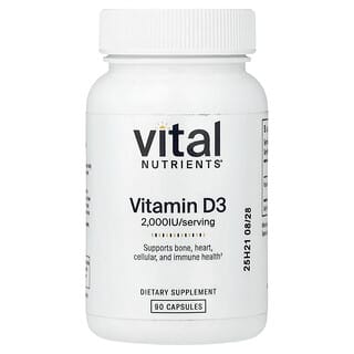 Vital Nutrients, вітамін D3, 90 капсул (50 мкг (2000 МО) у капсулі)