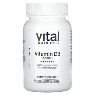 Vital Nutrients, Vitamine D3, 2000 UI, 90 capsules végétariennes