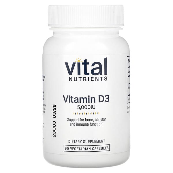 Vital Nutrients Vitamin D3, 5000 IU, 90 Vegetarian Capsules