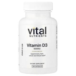 Vital Nutrients, Vitamin D3, 5,000 IU, 180 Kapsul Vegetarian
