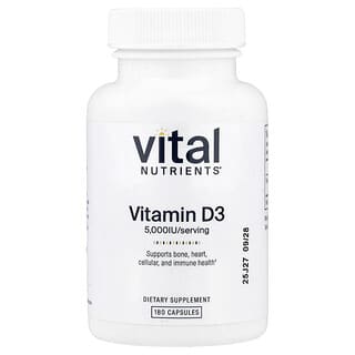 Vital Nutrients, Vitamina D3, 5000 UI, 180 cápsulas vegetales