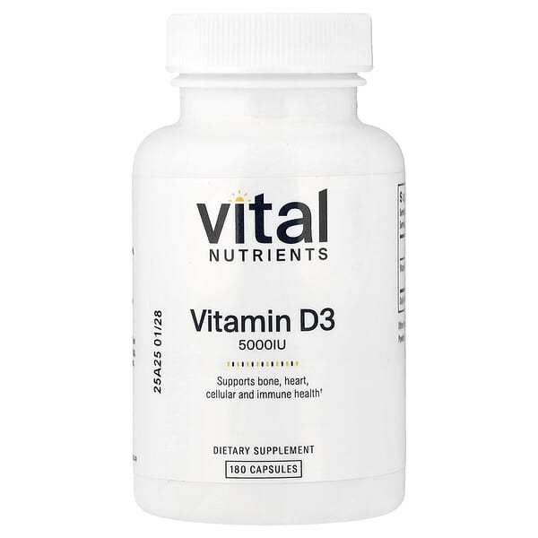 Vital Nutrients, 비타민D3, 5,000IU, 베지 캡슐 180정