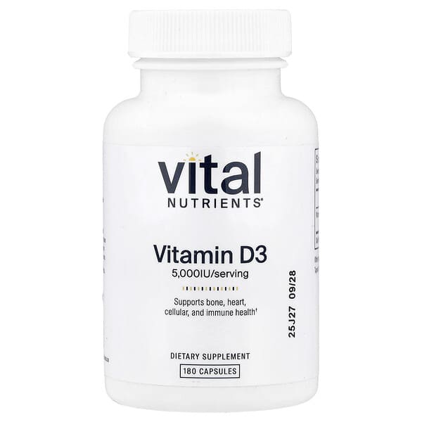 Vital Nutrients, Vitamin D3, 125 mcg (5,000 IU), 180 Capsules — product photo 1