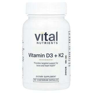 Vital Nutrients, D3 Vitamini + K2, 60 Vejetaryen Kapsül