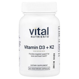 Vital Nutrients, Vitamin D3 + K2, 60 vegetariske kapsler