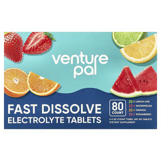 Venture Pal, Tablete cu electroliți cu dizolvare rapidă, pachet variat, 4 tuburi, câte 20 de tablete fiecare