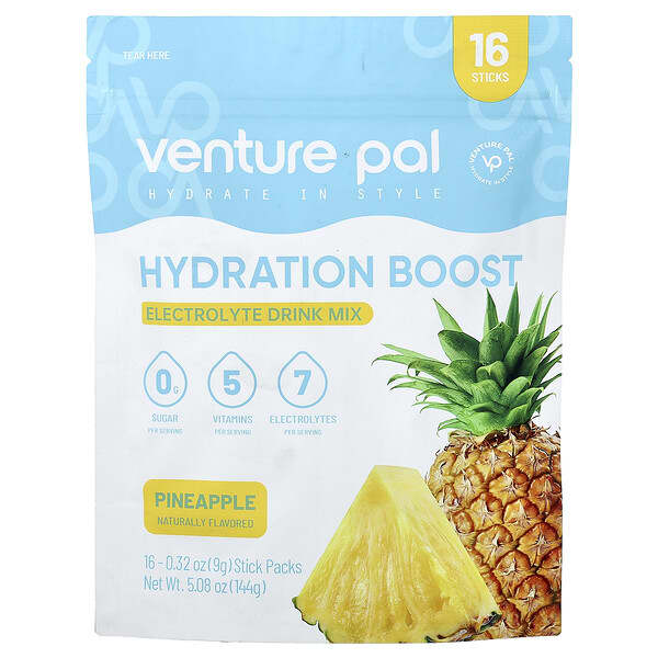 Venture Pal, Hydration Boost, Electrolyte Drink Mix, Pineapple, 16 Stick Packs, 0.32 oz (9 g) Each