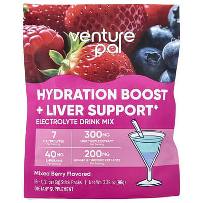 Venture Pal, Hydration + Liver Help, Electrolyte Blend, Assorted Berry Flavor, 16 Bars, 0.21 oz (6 g) Each