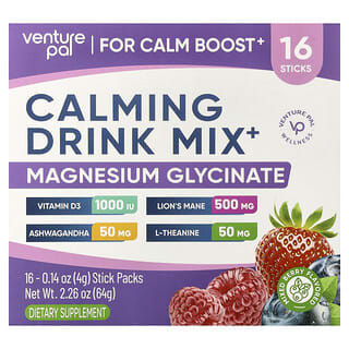 Venture Pal, Mélange à boire apaisant+, Glycinate de magnésium, Mélange de baies, 16 sachets en stick, 4 g pièce