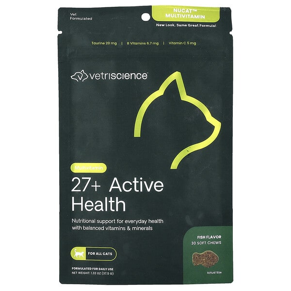  VetriScience, NuCat™, Multivitamines, Pour tous les chats, Poisson, 30 friandises à mâcher, 37,5 g