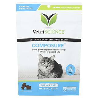 Vetriscience, Composure™, Pour tous les chats, Poulet + Truite, 30 friandises à mâcher, 45 g