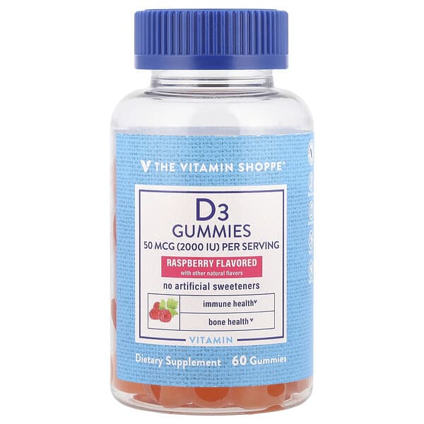 The Vitamin Shoppe Vitamin D3 Gummies, Raspberry, 60 Gummies (25 mcg per Gummy)