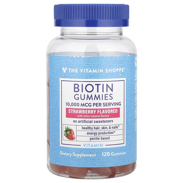 The Vitamin Shoppe Biotin Gummies, Strawberry, 120 Gummies (5,000 mcg per Gummy)