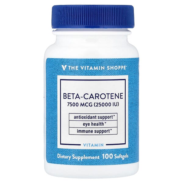 The Vitamin Shoppe, Beta-Carotene , 7,500 mcg (25,000 IU), 100 Softgels — product photo 1