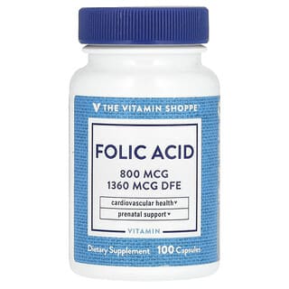 The Vitamin Shoppe, Folic Acid, Folsäure, 800 mcg, 100 Kapseln