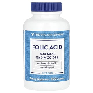 The Vitamin Shoppe, Folic Acid, Folsäure, 800 mcg, 300 Kapseln