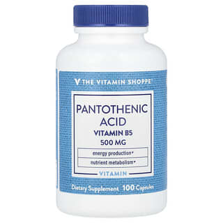 The Vitamin Shoppe, Pantothenic Acid, Vitamin B5, 500 mg, 100 Capsules