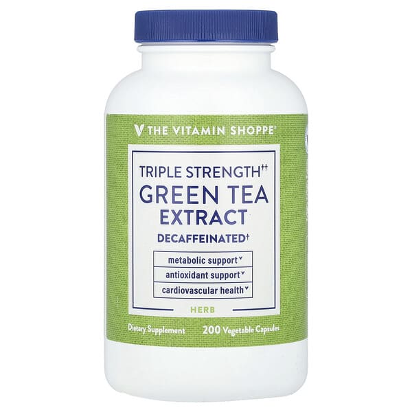 The Vitamin Shoppe Green Tea Extract, Triple Strength, Decaffeinated, 200 Vegetable Capsules (750 mg per Capsule)