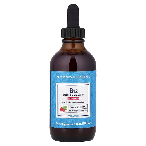 The Vitamin Shoppe, Vitamin B12 with Folic Acid, Raspberry, 4 fl oz (118 ml) — product photo 1