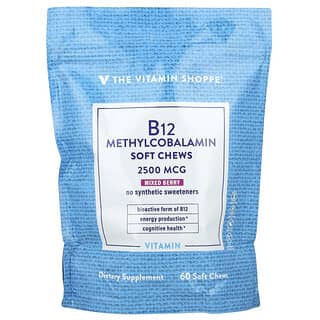 The Vitamin Shoppe, Vitamina B12, Mecobalamina, Frutos Silvestres Mistos, 2.500 mcg, 60 Cápsulas Mastigáveis