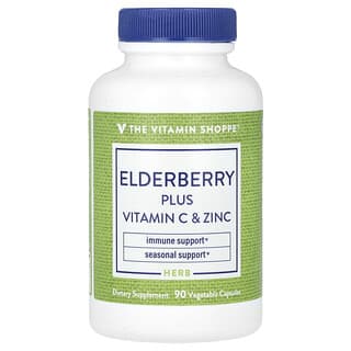 The Vitamin Shoppe, Elderberry Plus Vitamin C & Zinc, 90 Vegetable Capsules