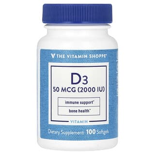 The Vitamin Shoppe, Vitamina D3, 50 mcg (2.000 UI), 100 Cápsulas Softgel