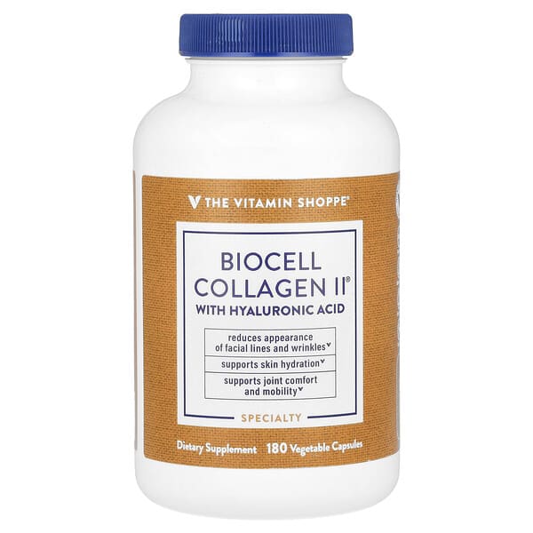 The Vitamin Shoppe, 含透明質酸的 BioCell II 型膠原蛋白，180 粒素食膠囊