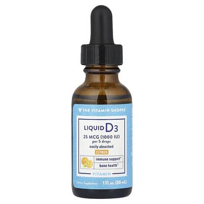 The Vitamin Shoppe, Liquid Vitamin D-3, Citrus, 25 mcg (1,000 IU), 1 fl oz (30 ml)