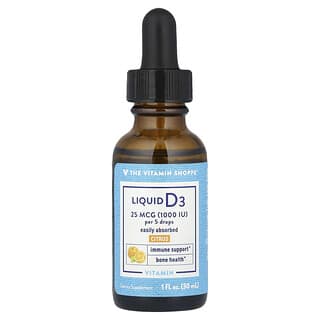 The Vitamin Shoppe, Vitamina D3 Líquida, Cítricos, 25 mcg (1.000 UI), 30 ml (1 fl oz)