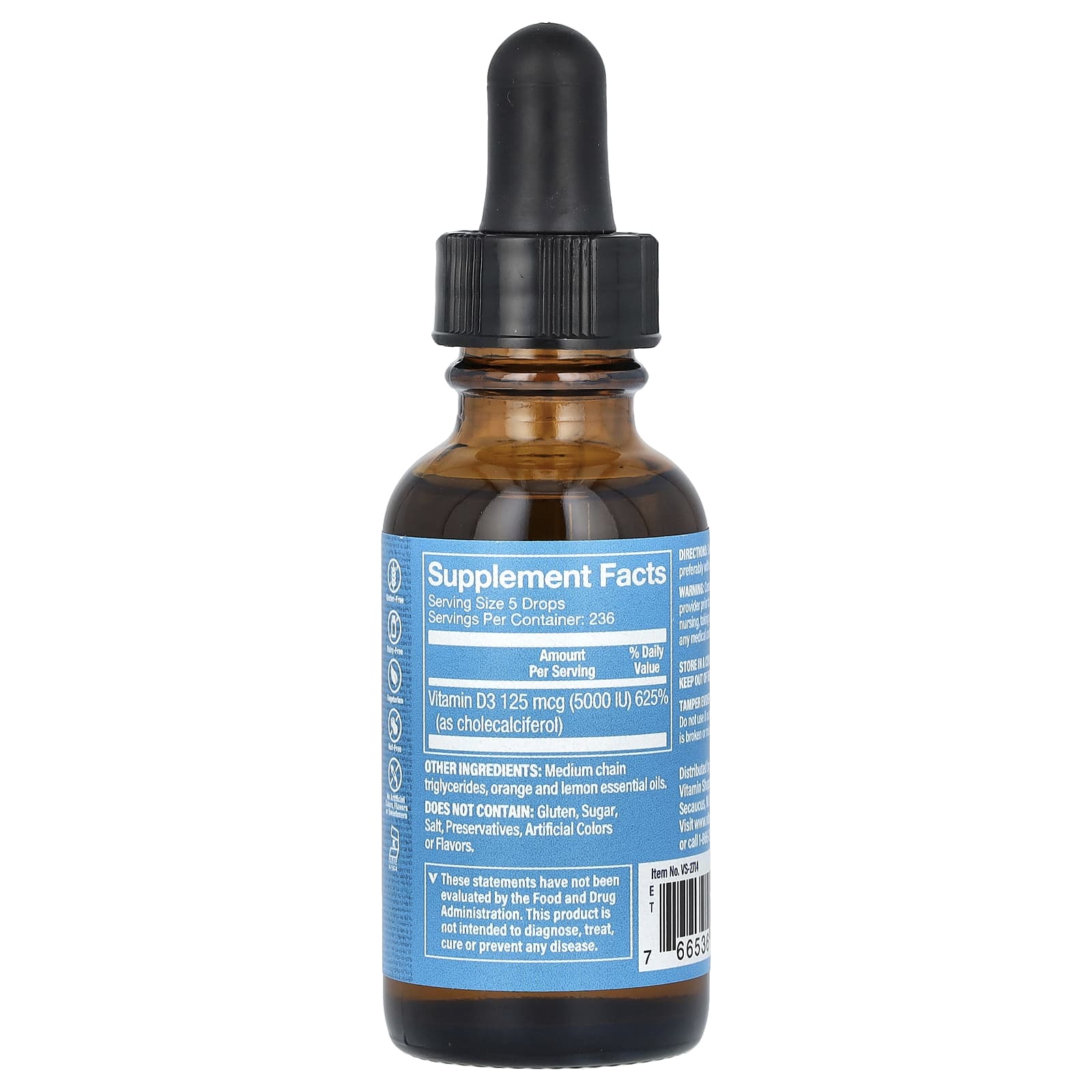 The Vitamin Shoppe, Liquid Vitamin D3, Citrus, 125 mcg (5,000 IU), 1 fl