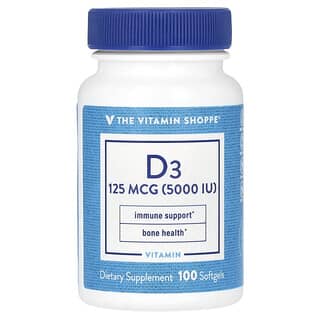 The Vitamin Shoppe, витамин D3, 125 мкг (5000 МЕ), 100 мягких таблеток