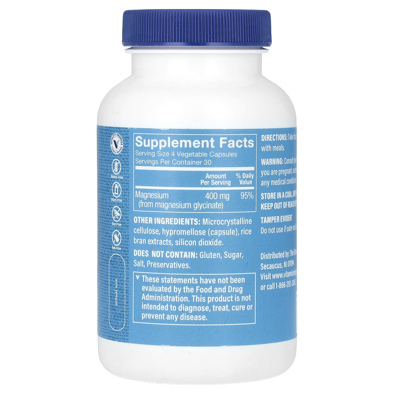 The Vitamin Shoppe, Magnesium Glycinate, 400 mg , 120 Vegetable