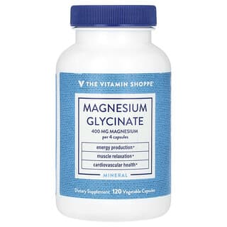 The Vitamin Shoppe, Glicinato de Magnésio, 400 mg, 120 Cápsulas Vegetais (100 mg por Cápsula)