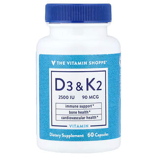 The Vitamin Shoppe, Vitamin D3 & K2, 60 Capsules