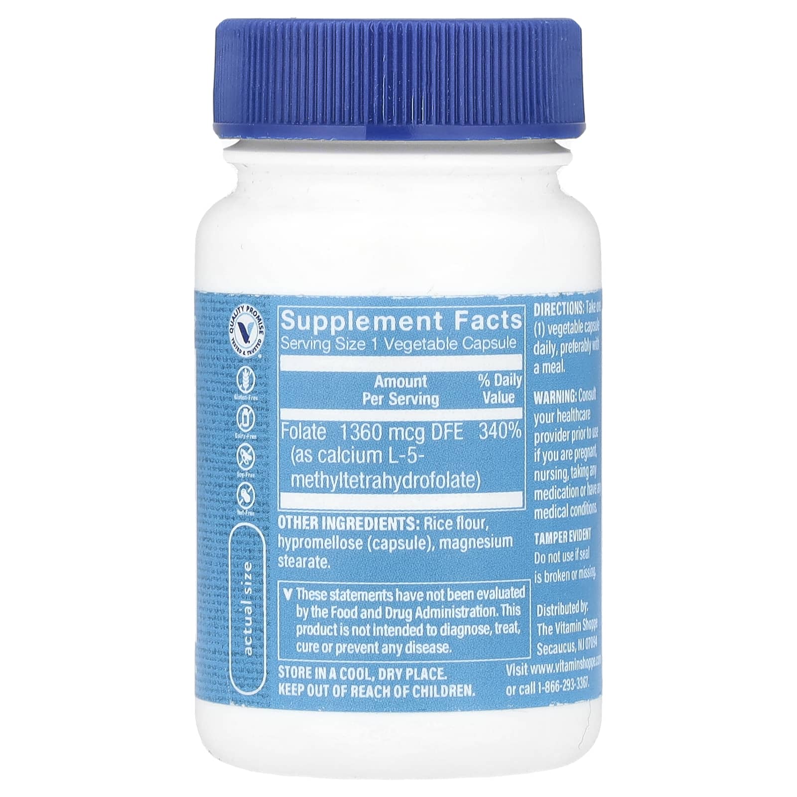 The Vitamin Shoppe, Methyl Folate , 800 mcg , 60 Vegetable Capsules