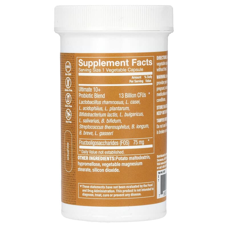 Ultimate 10+ Probiotics, 13 Billion CFU, 100 Vegetable Capsules