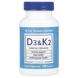 The Vitamin Shoppe, Витамины D3 и K2, 120 капсул