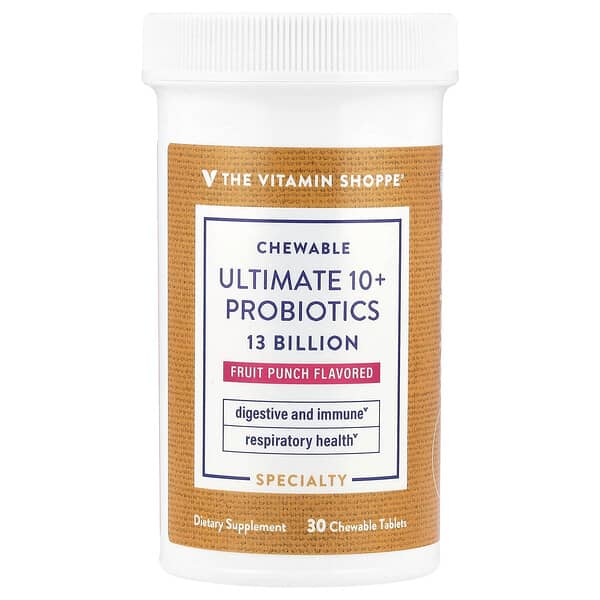 The Vitamin Shoppe, Chewable Ultimate 10+ 프로바이오틱, 과일 펀치, 130억, 츄어블 30정