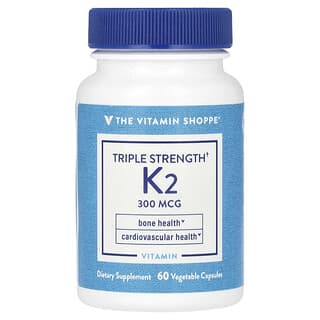 The Vitamin Shoppe, витамин K2, тройная сила, 300 мкг, 60 растительных капсул