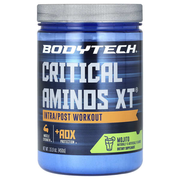 BodyTech, Bodytech，Critical Aminos XT®，鍛鍊中/鍛鍊後，Mojito，15.9 盎司（450 克）