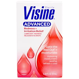 Visine, Advanced, Sterile, Lubricant, Redness Reliever Eye Drops, 0.28 fl oz (8 ml)