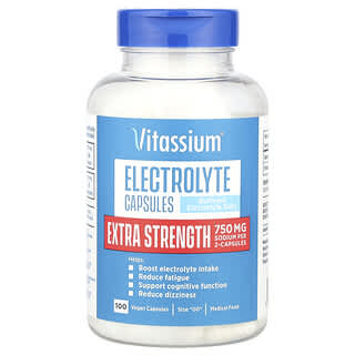 Vitassium, Electrolyte Capsules, Extra Strength, Size "00", 100 Vegan Capsules