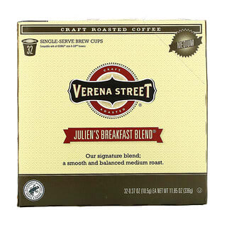 Verena Street, Craft Roasted Coffee, Julien's Breakfast Blend, Medium Roast, 32 Single-Serve Brew Cups, 0.37 oz (10.5 g) Each