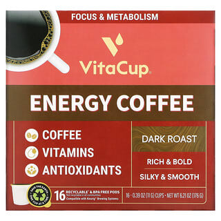 فيتا كاب‏, قهوة Energy ، تحميص داكن ، 16 كوبًا ، 0.39 أونصة (11 جم) لكل كوب