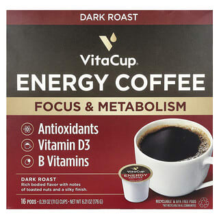 VitaCup, Energy Coffee, Dark Roast, 16 Pods, 0.39 oz (11 g ) Each