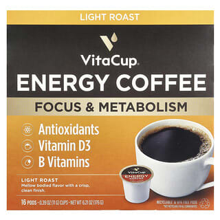 VitaCup, Café énergétique, Torréfaction légère, 16 tasses, 11 g chacune
