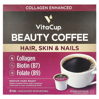 VitaCup, Beauty Coffee, Beauty Coffee, mitteldunkle Röstung, 16 Pads, je 11,5 g (0,41 oz.).
