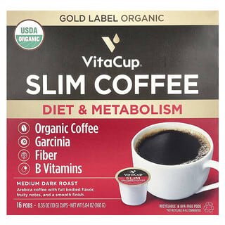 VitaCup‏, קפה Slim, קלייה בינונית כהה, 16 טבליות, 10 גרם (0.35 אונקיות) כל אחת