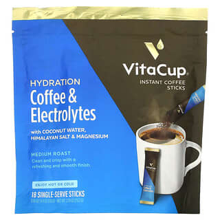 VitaCup, 补水，速溶咖啡和电解质，中度烘焙，18 条单杯装，每条 0.16 盎司（4.4 克）