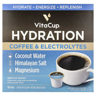 VitaCup, Hydratatie Koffie & Elektrolyten, Medium Gebrand, 18 Pods, 0.16 oz (4.5 g) Elk